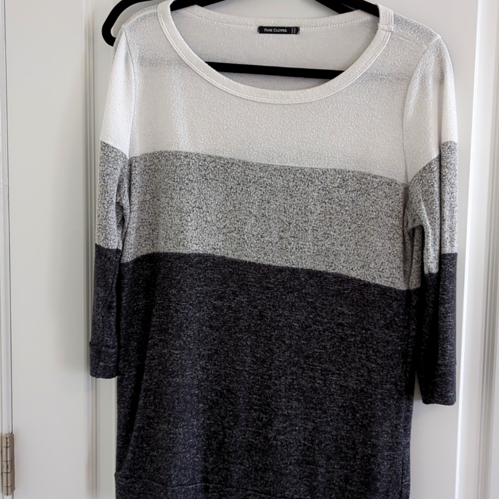 Gray and white pullover